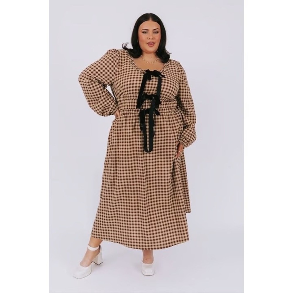 One Loved Babe Dress Womens‎ 4XL Gingham Plaid Cottagecore Boho Cotton Blend